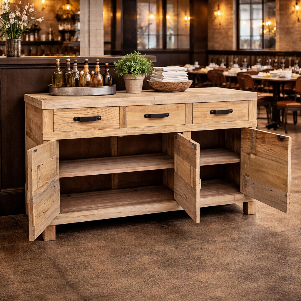 MF Recycled Elm Timber 3 Drawer 3 Door Buffet