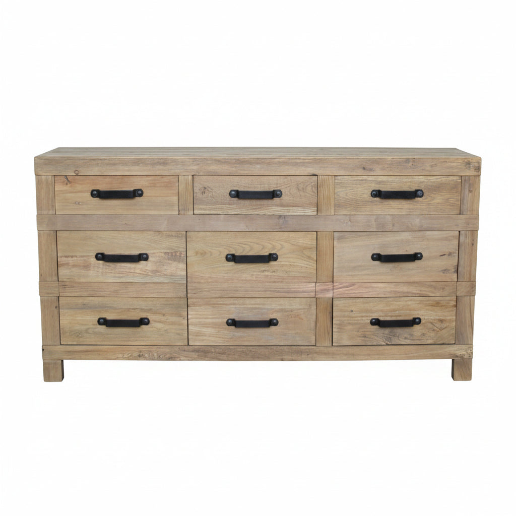 MF Recycled Elm Timber 3 Drawer 3 Door Buffet