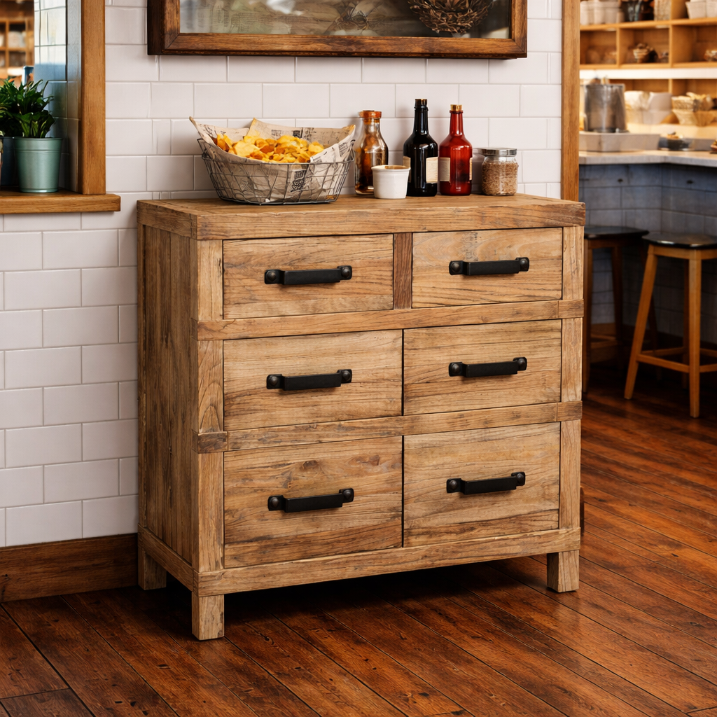 MF Recycled Elm Timber 2 Drawer 2 Door Cabinet