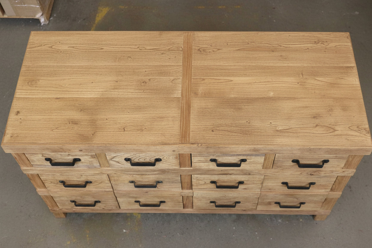 MF Recycled Elm Timber 4 Drawer 4 Door Sideboard