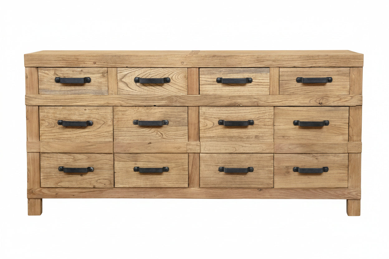 MF Recycled Elm Timber 4 Drawer 4 Door Sideboard