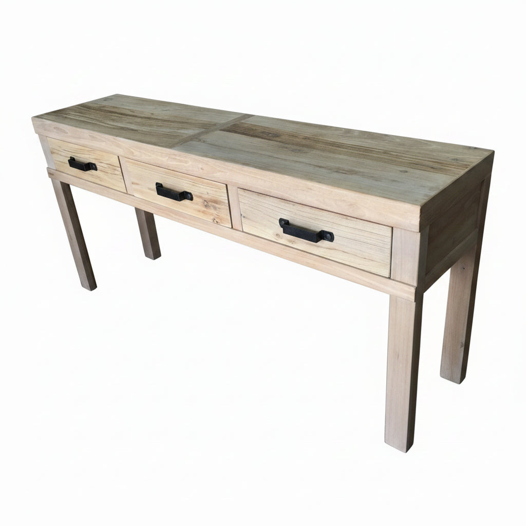 MF Recycled Elm Timber 3 Drawer Hall Table