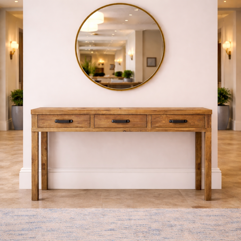 MF Recycled Elm Timber 3 Drawer Hall Table