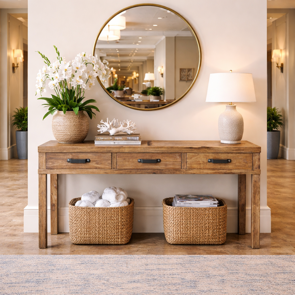 MF Recycled Elm Timber 3 Drawer Hall Table