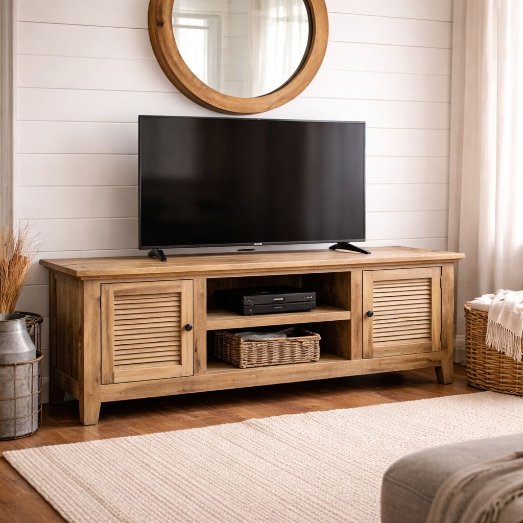 MF Recycled Elmwood Rustic Louvre 2 Door Entertainment Unit