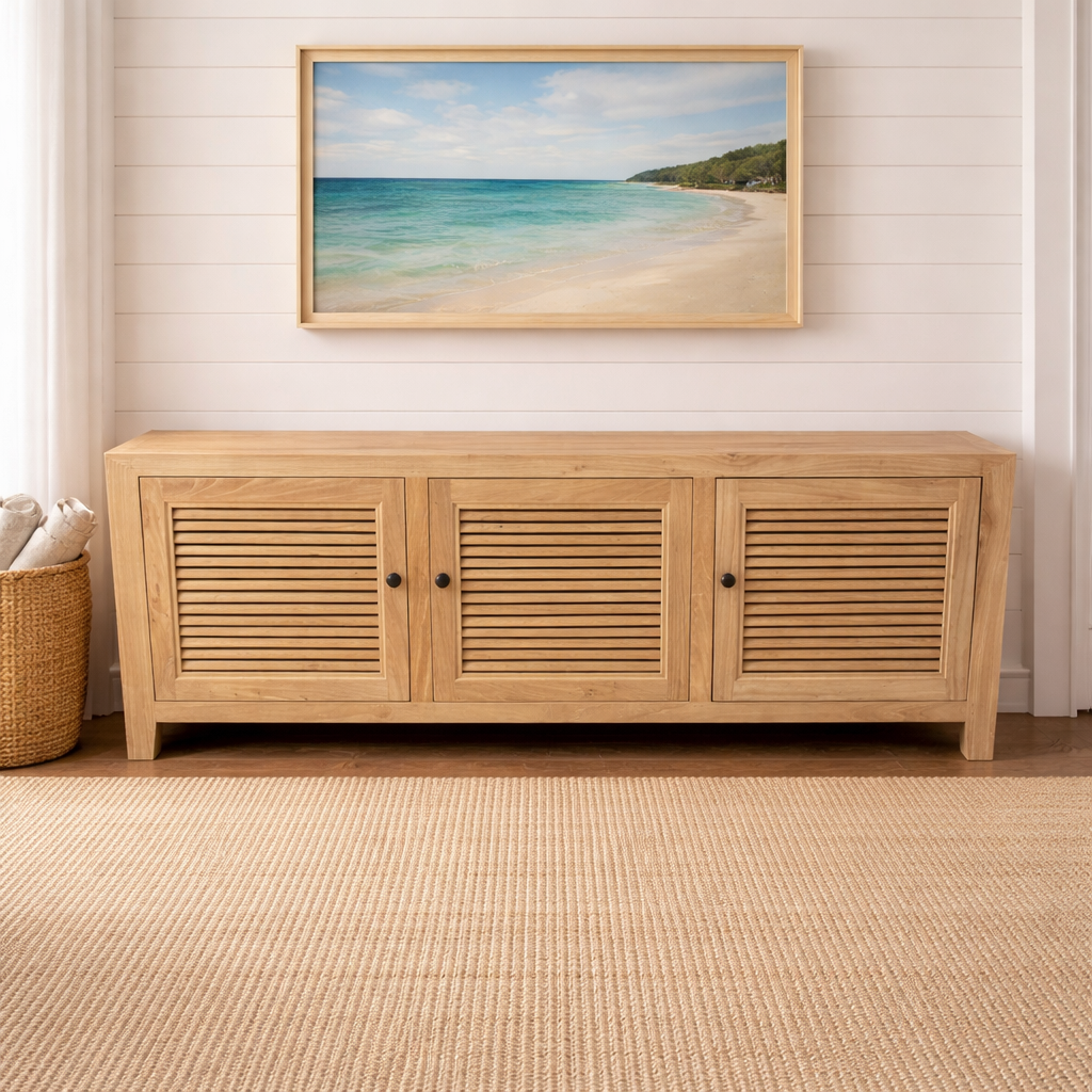 MF Recycled Elmwood Louvre Entertainment Unit with Internal Shelves