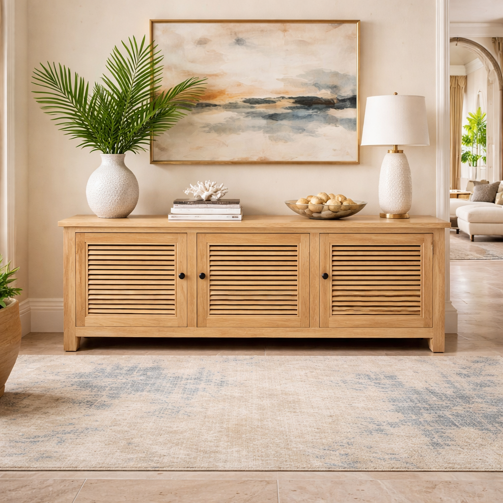 MF Recycled Elmwood Louvre Entertainment Unit with Internal Shelves