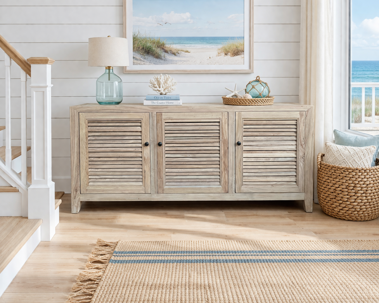MF Tall Recycled Elmwood Louvre 3 Door Entertainmen Unit
