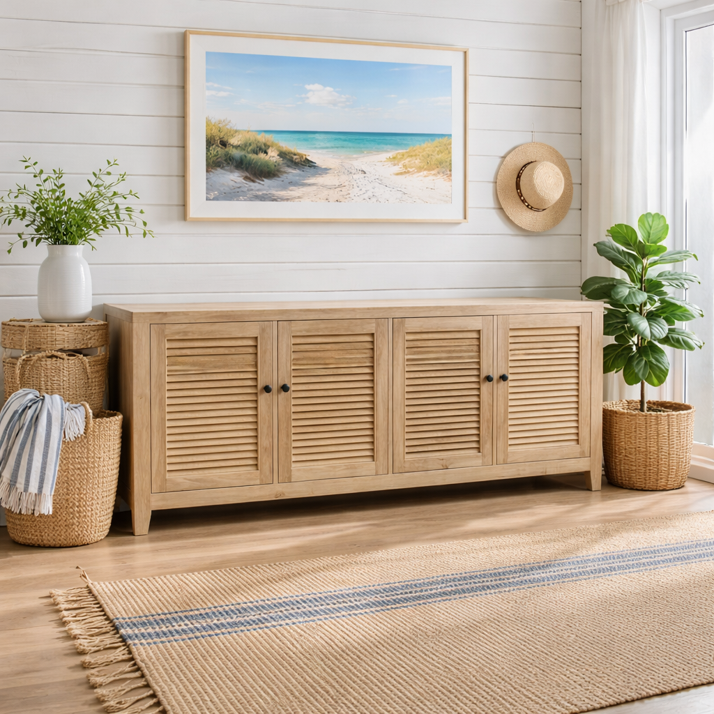 MF Tall Recycled Elmwood Louvre 4 Door Entertainmen Unit