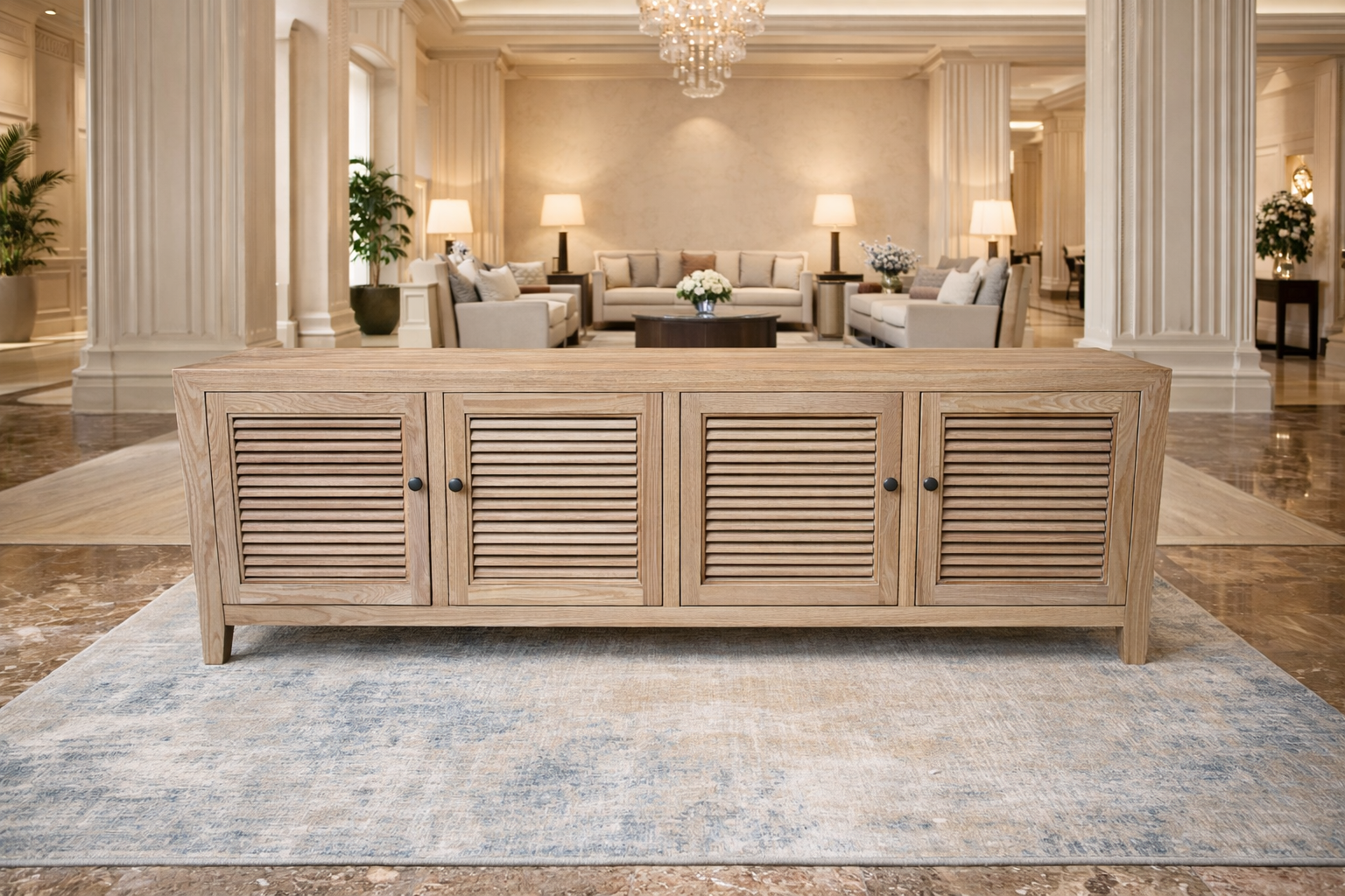 MF Recycled Elmwood Louvre Entertainment Unit with Internal Shelves