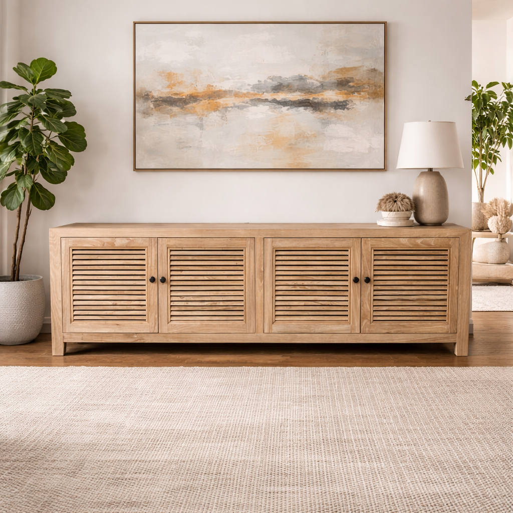 MF Recycled Elmwood Louvre Entertainment Unit with Internal Shelves