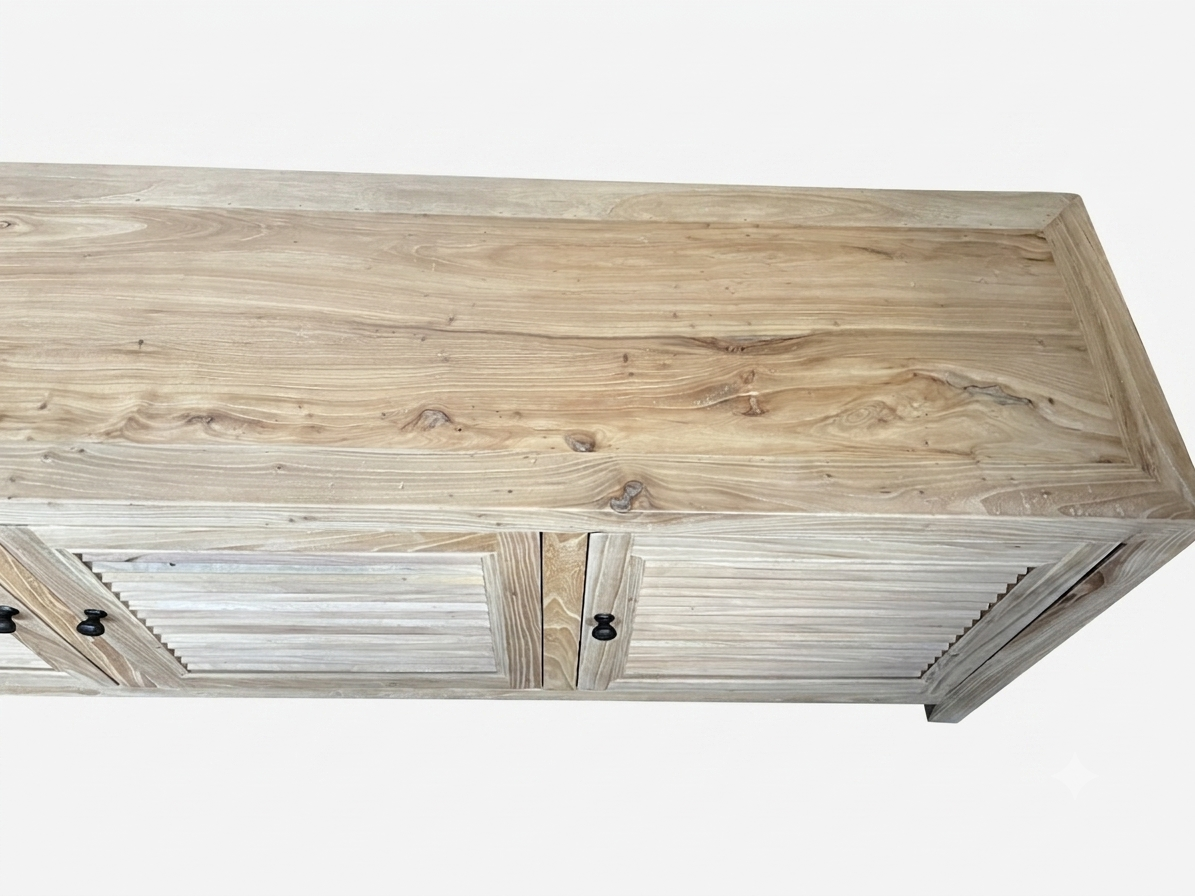 MF Recycled Elmwood Louvre Entertainment Unit with Internal Shelves