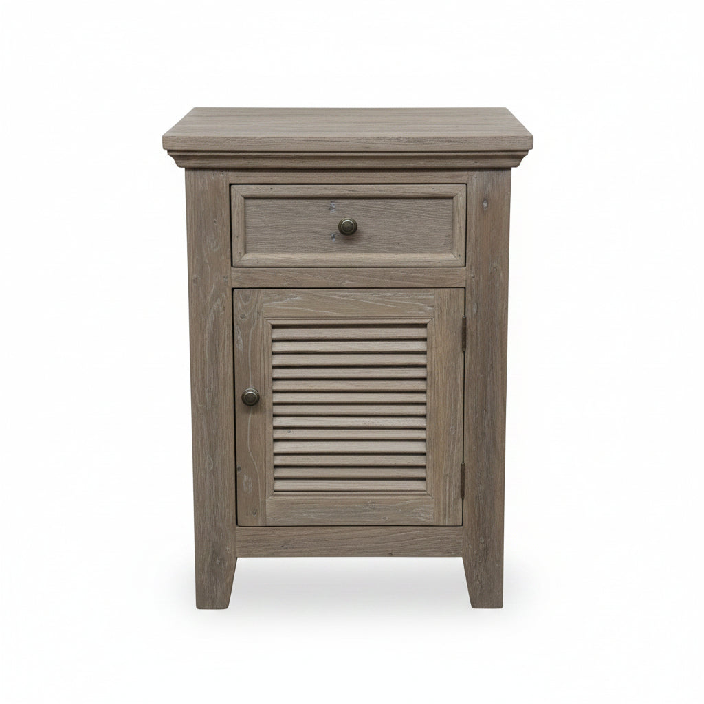 MF Recycled Elm Louvre Bedside Cabinet with 1 Drawer and Door