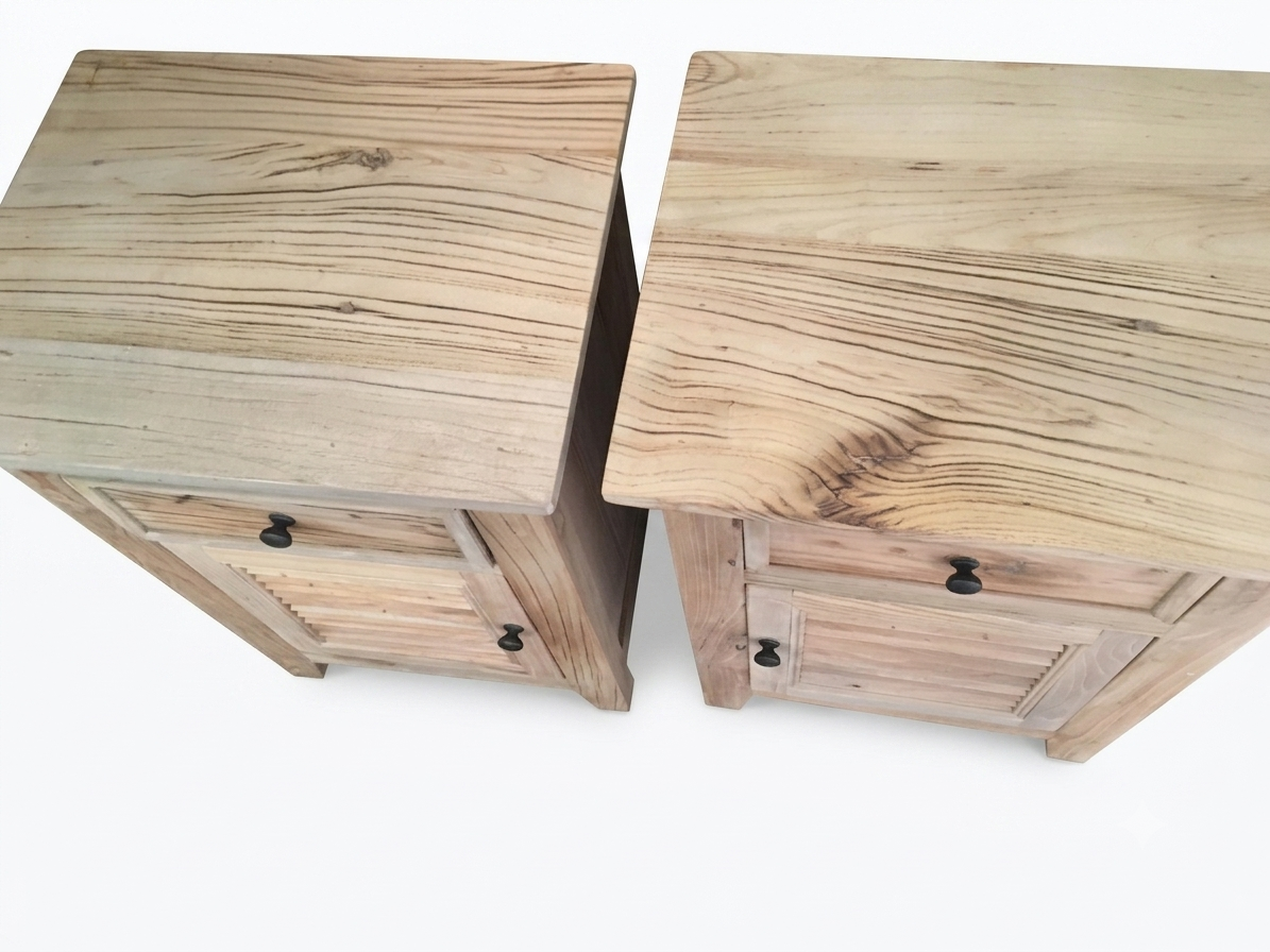 MF Recycled Elm Louvre Bedside Cabinet with 1 Drawer and Door