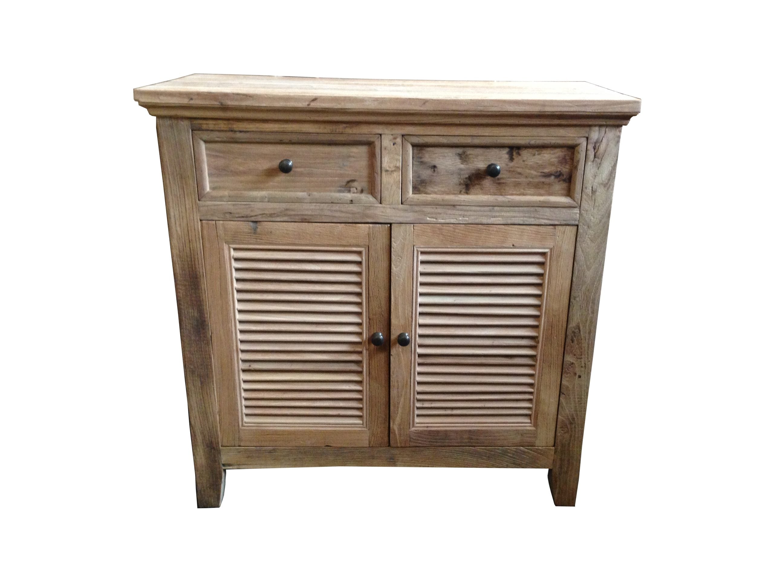 MF Recycled Elm Timber Rustic Louvre 2 Drawer 2 Door Cabinet