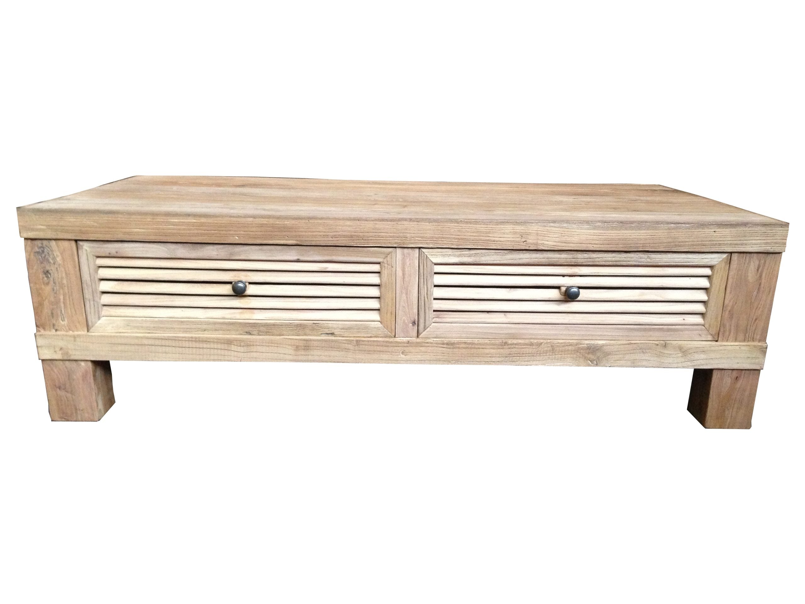 MF Recycled Elmwood Rustic Louvre 2 Drawer Coffee Table