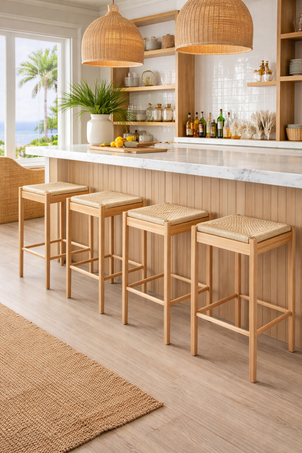 MF Oslo Beechwood Framed Woven Rope Counter Stool