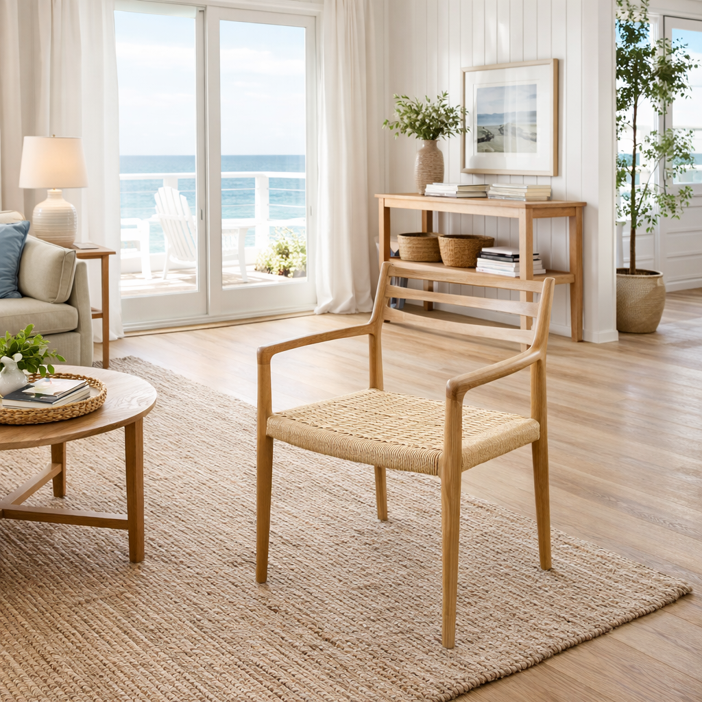 MF Porter Ladder Back Solid Timber Frame Woven Rope seat Dining Armchair