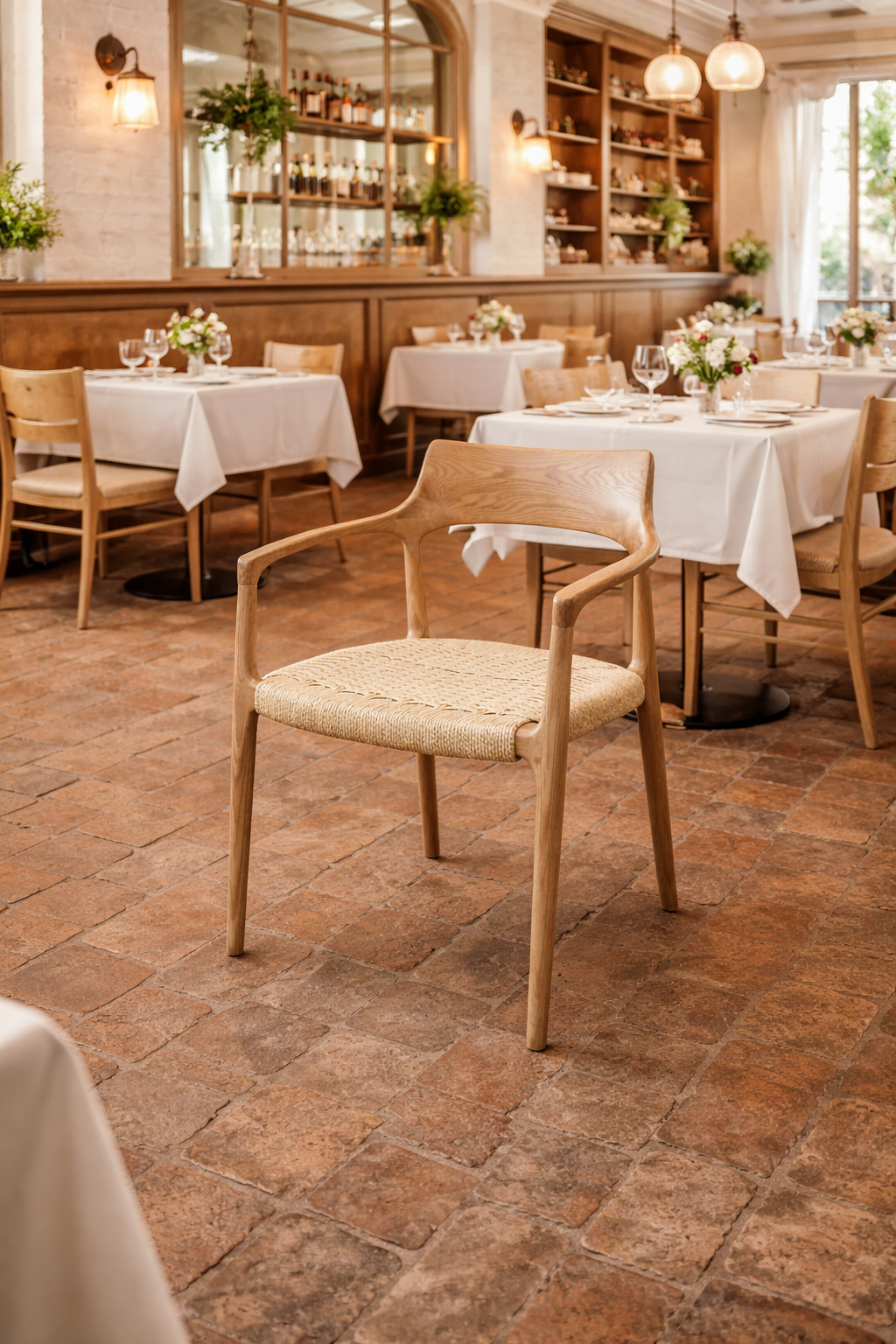 MF Porter Solid Timber Frame Woven Rope seat Dining Armchair