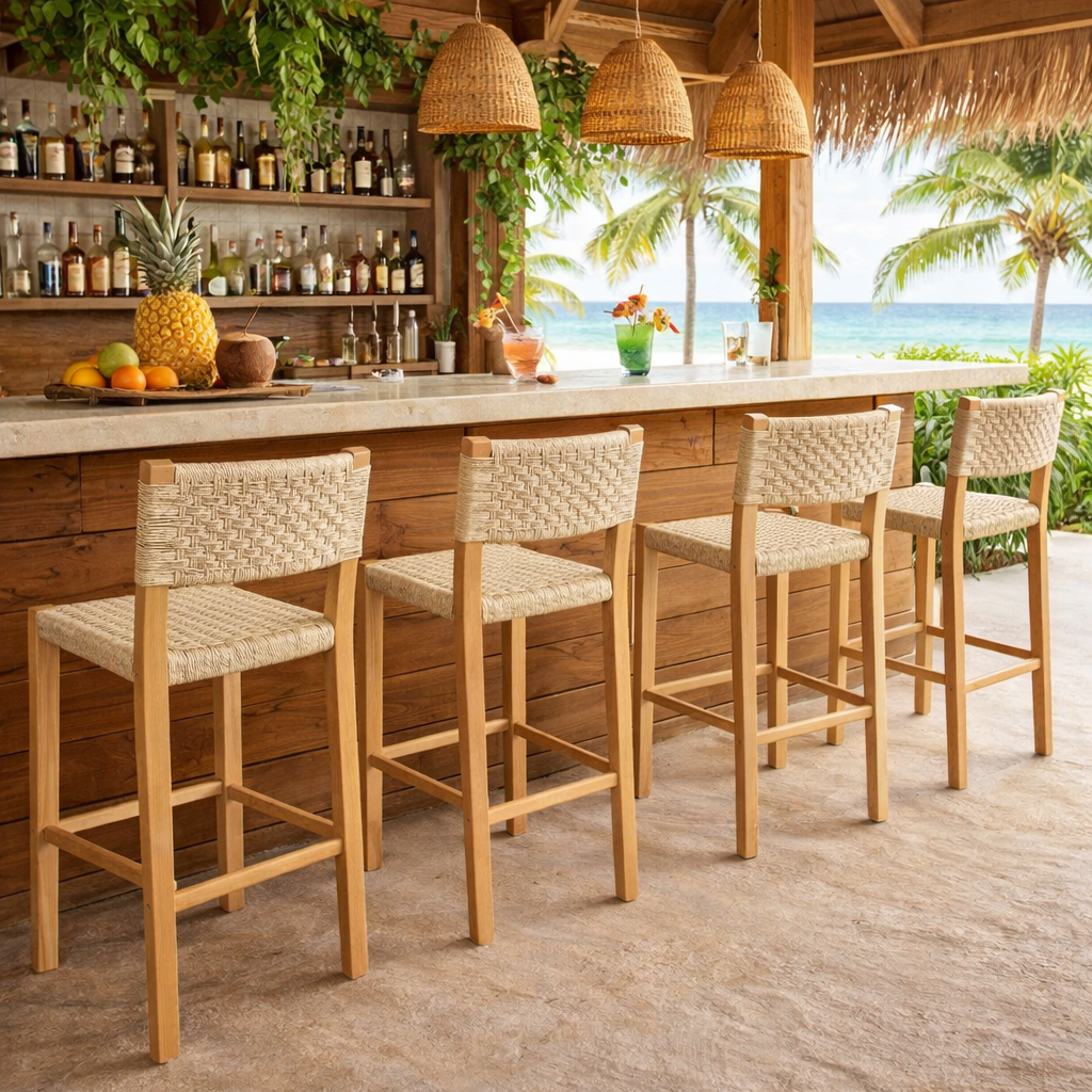MF Oslo Beechwood Frame Woven Rope Barstool