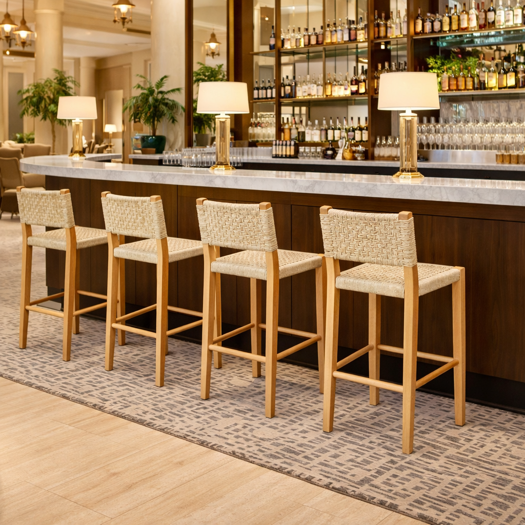 MF Oslo Beechwood Frame Woven Rope Barstool