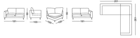 EL Leo Lexus Fabric Upholstered 5 Seater Cnr Sofa