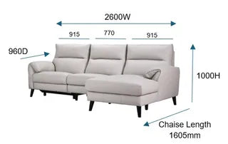 EL Malanie Chaise Leather 3 Seater Sofa