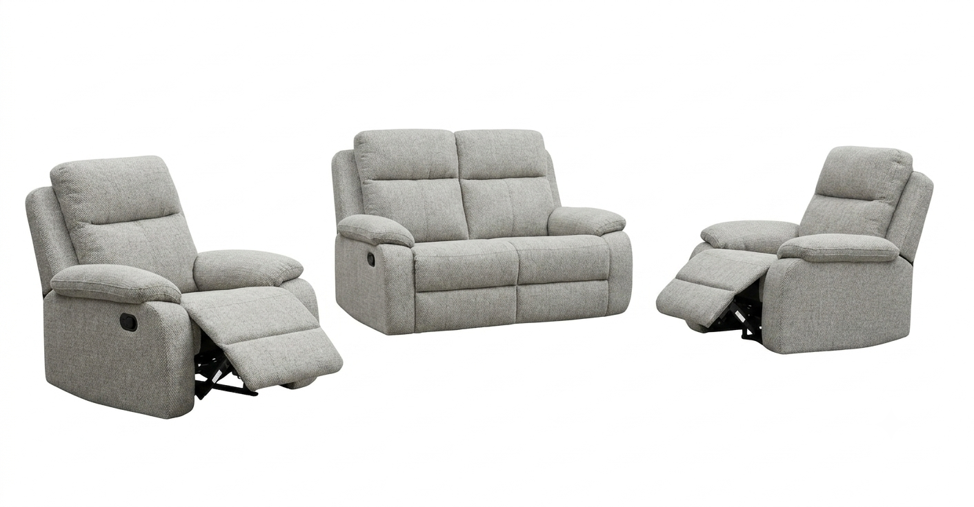EL Rossie Fabric Upholstered 2 Seater + 2 Single Recliners Suite