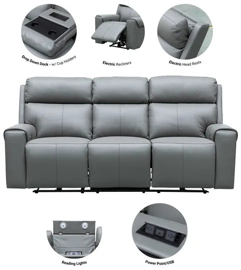 EL Jennitte 3 Seater Recliner Sofa with Power Point & USB Jet Black