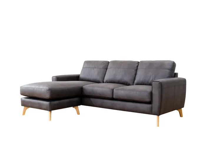EL Gordon Tan and Steel 3 Seater Chaise Sofa