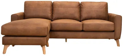 EL Gordon Tan and Steel 3 Seater Chaise Sofa