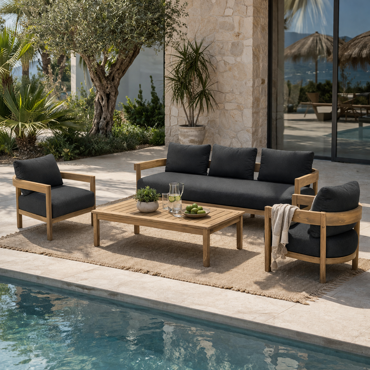 CR Hanalei 4 Piece Outdoor Lounge Set with Cushion