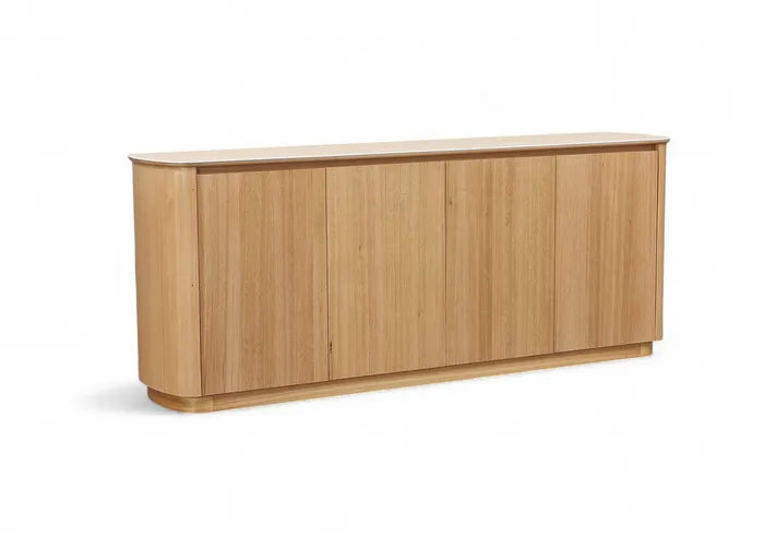 MD Elegant Solid Timber Natural Stone Top 4 Door Buffet