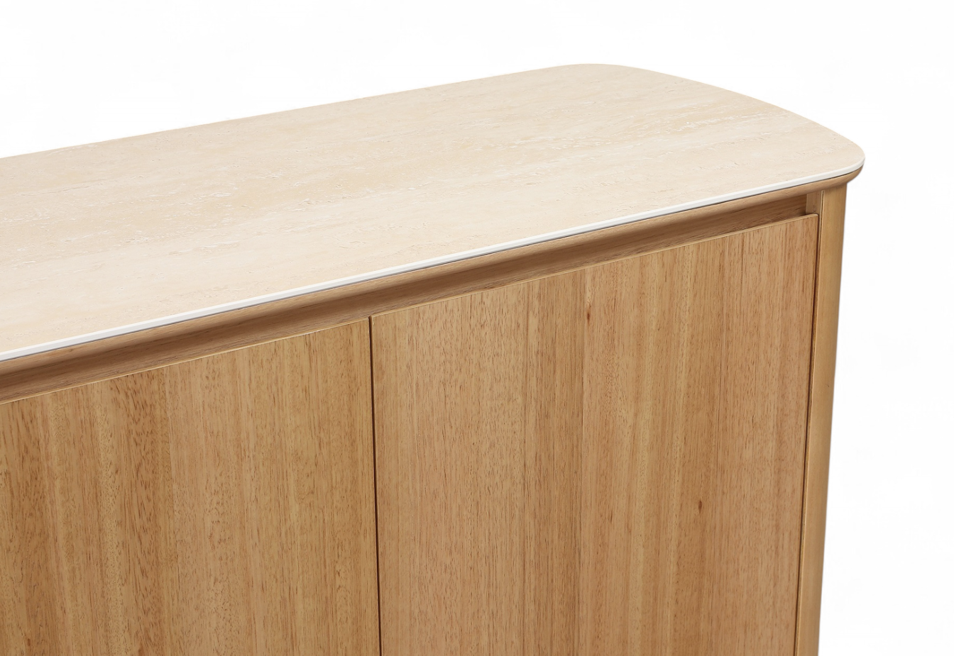 MD Elegant Solid Timber Natural Stone Top 4 Door Buffet