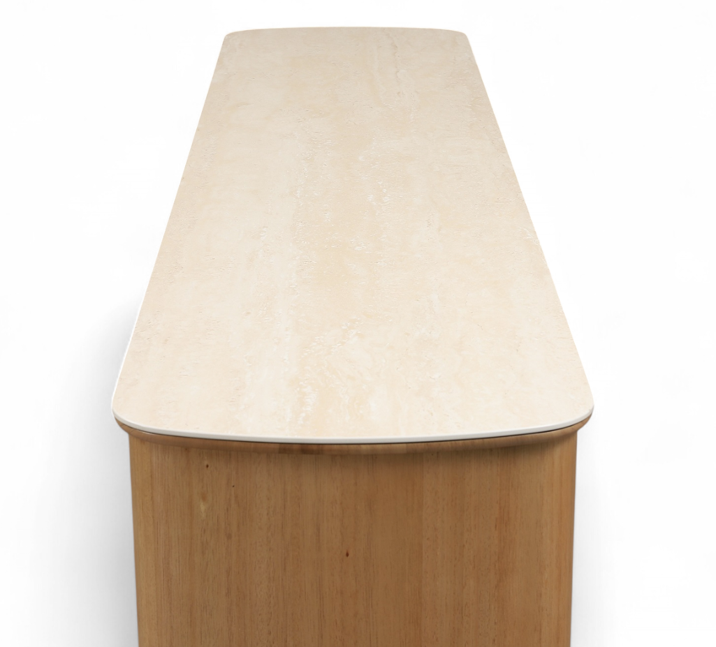 MD Elegant Solid Timber Natural Stone Top 4 Door Buffet