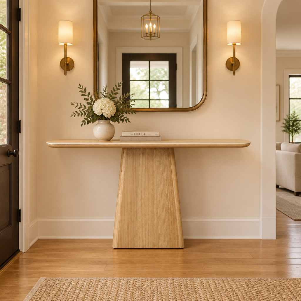MD Elegant Solid Timber Base Natural Stone Top Hall Table