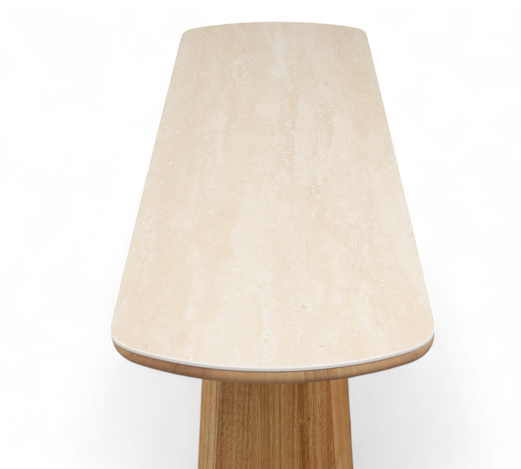 MD Elegant Solid Timber Base Natural Stone Top Hall Table