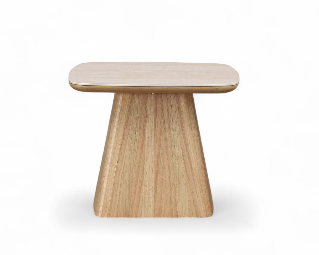 MD Elegant Solid Timber Base Natural Stone Top Lamp Table