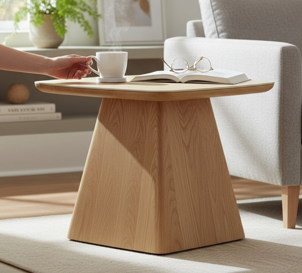 MD Elegant Solid Timber Base Natural Stone Top Lamp Table