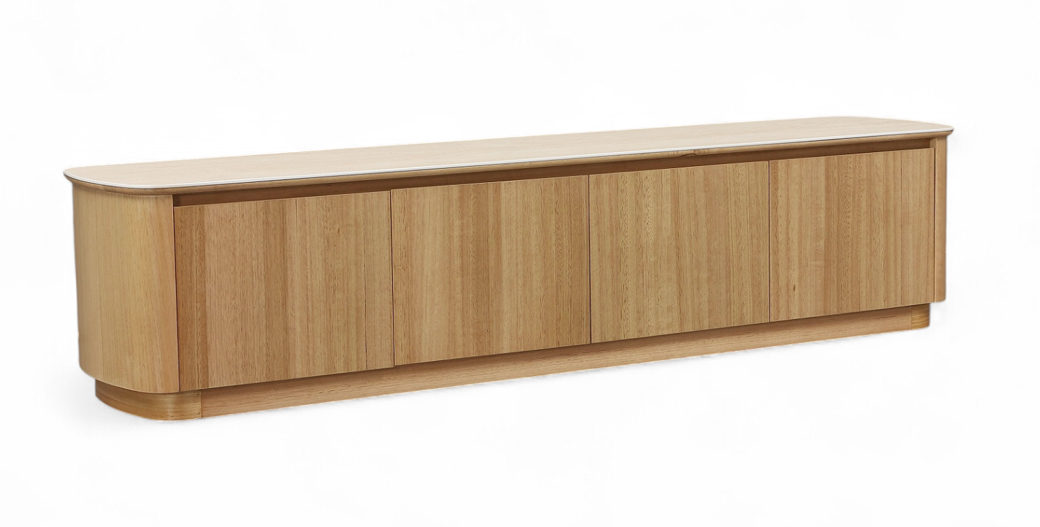 MD Elegant Solid Timber Natural Stone Top 4 Door TV Unit