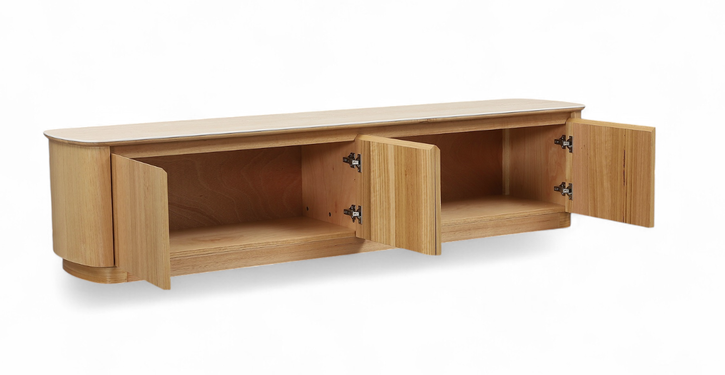 MD Elegant Solid Timber Natural Stone Top 4 Door TV Unit