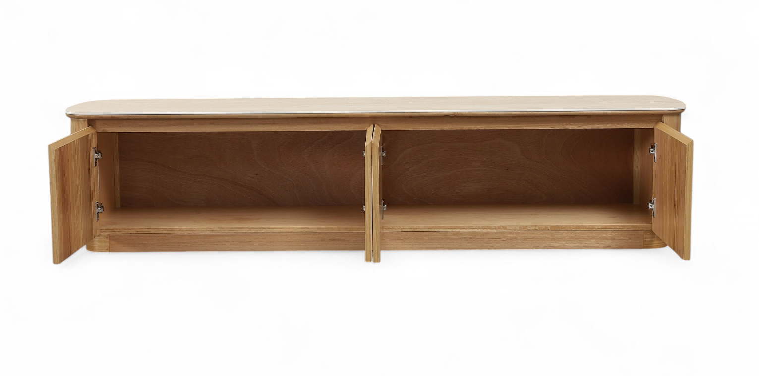 MD Elegant Solid Timber Natural Stone Top 4 Door TV Unit