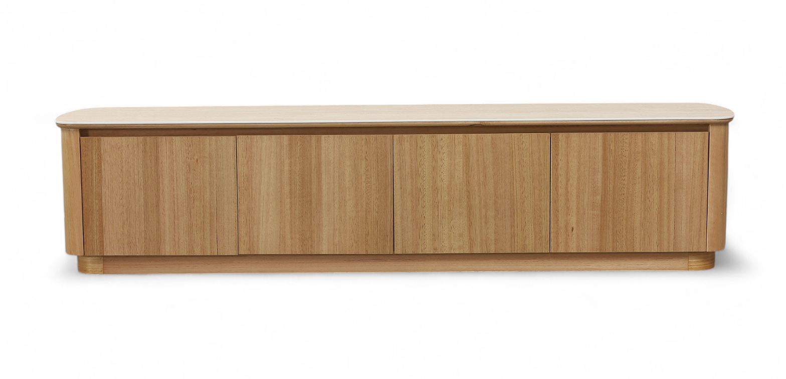 MD Elegant Solid Timber Natural Stone Top 4 Door TV Unit