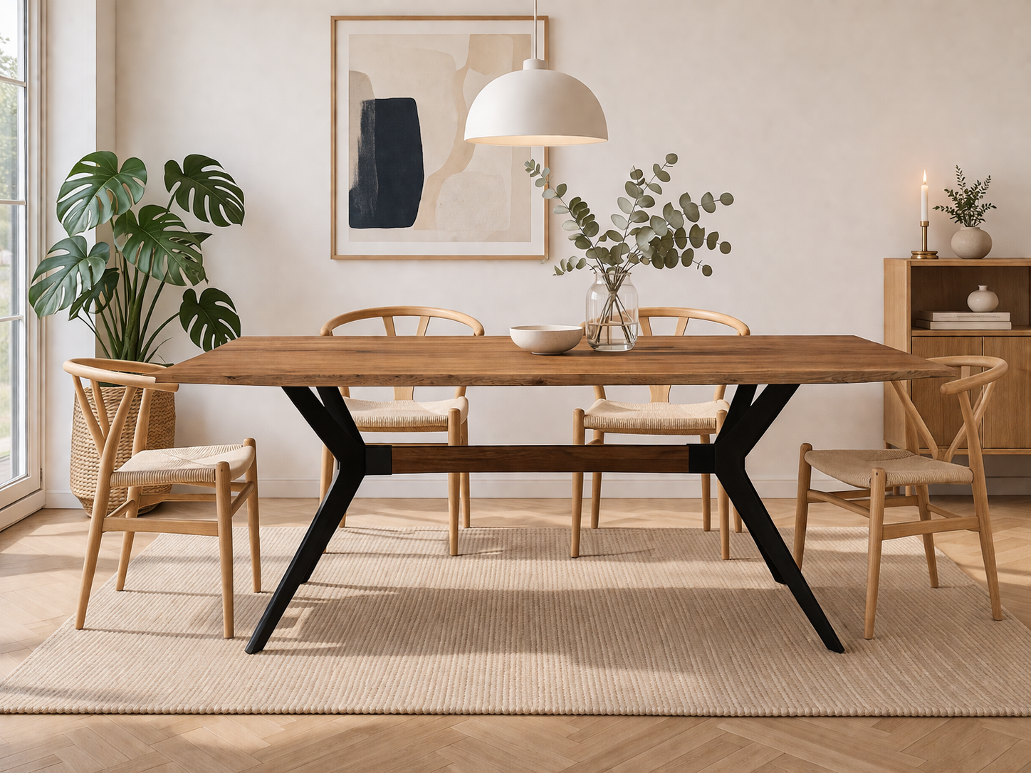 MF Cross Timber Top Metal Framed Dining Table