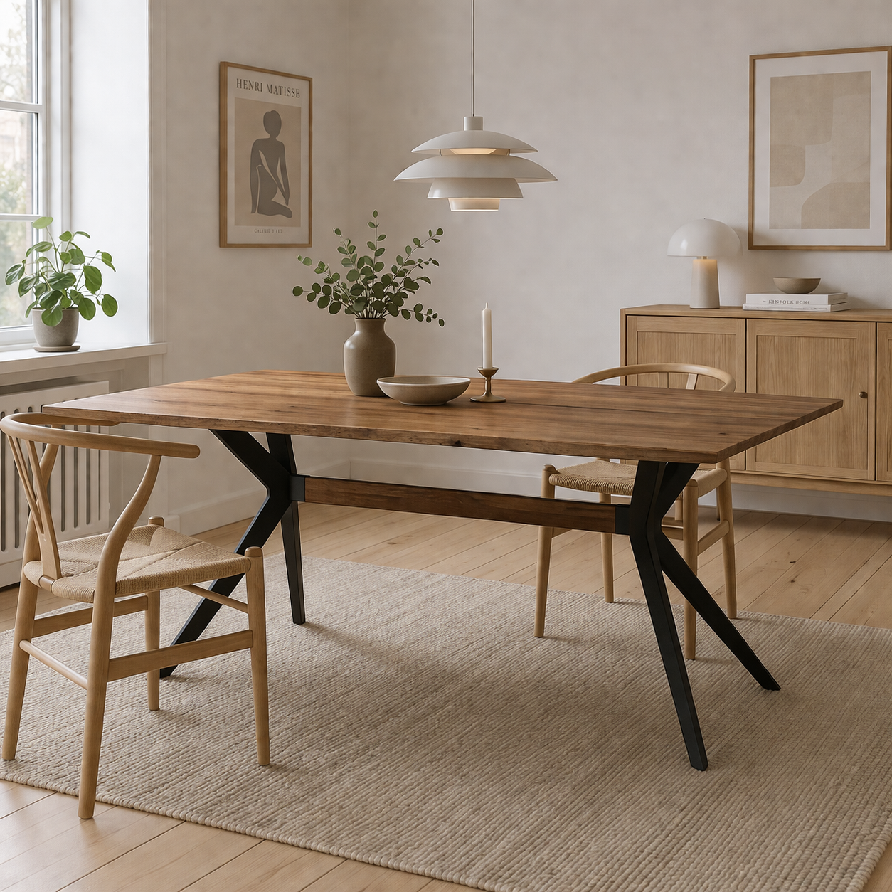 MF Cross Timber Top Metal Framed Dining Table