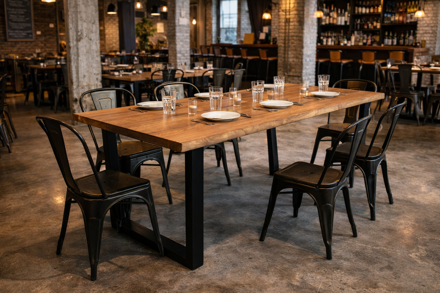 MF Cabin Solid Timber Top Metal Framed Dining Table