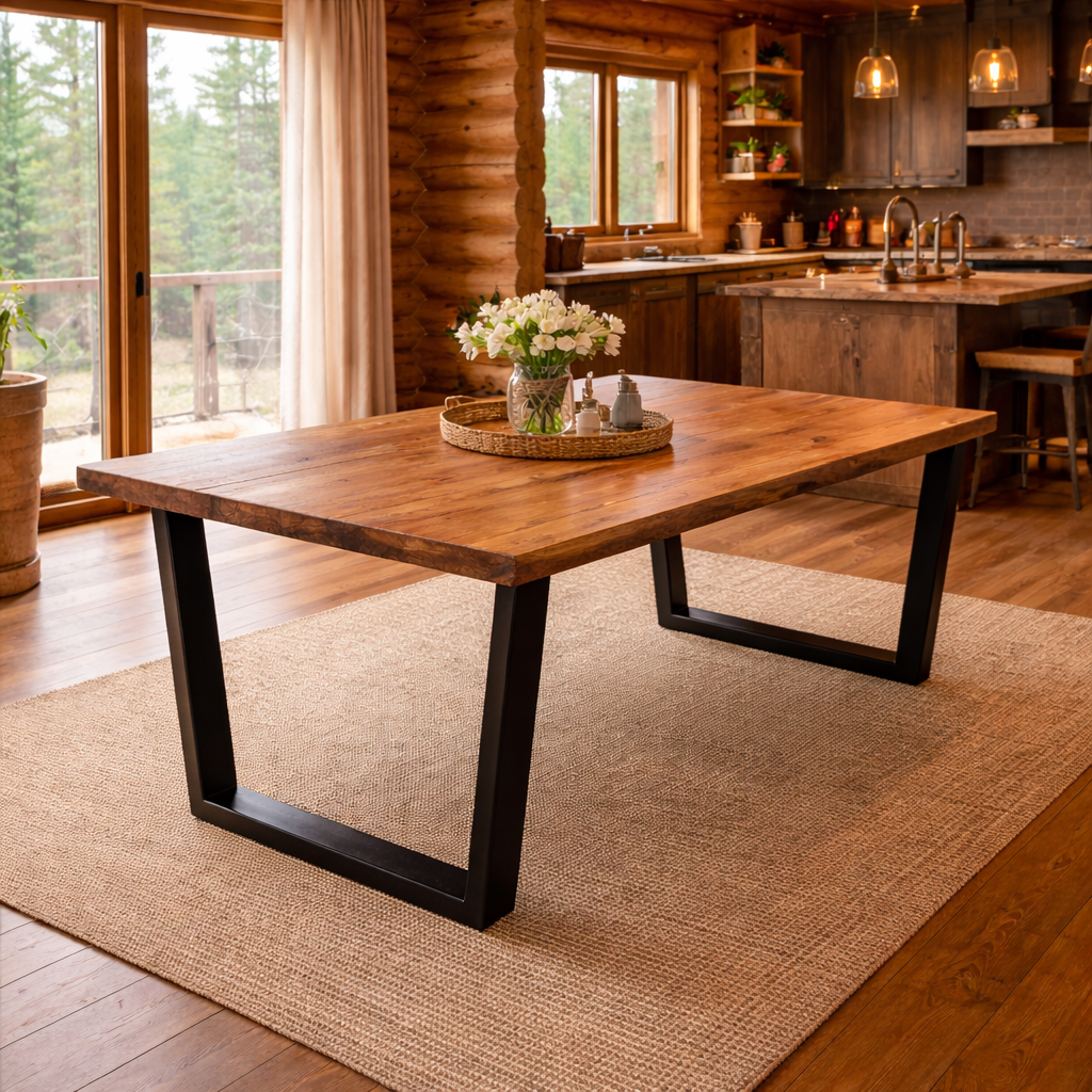 MF Cabin Solid Timber Top Metal Framed Dining Table