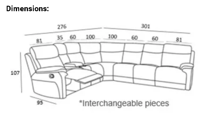 EL Zonda 6 Seater Fabric Recliner Corner Lounge