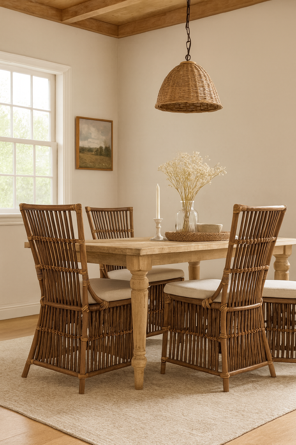 CR Roma Natural Rattan Fabric Seat Dining Chair