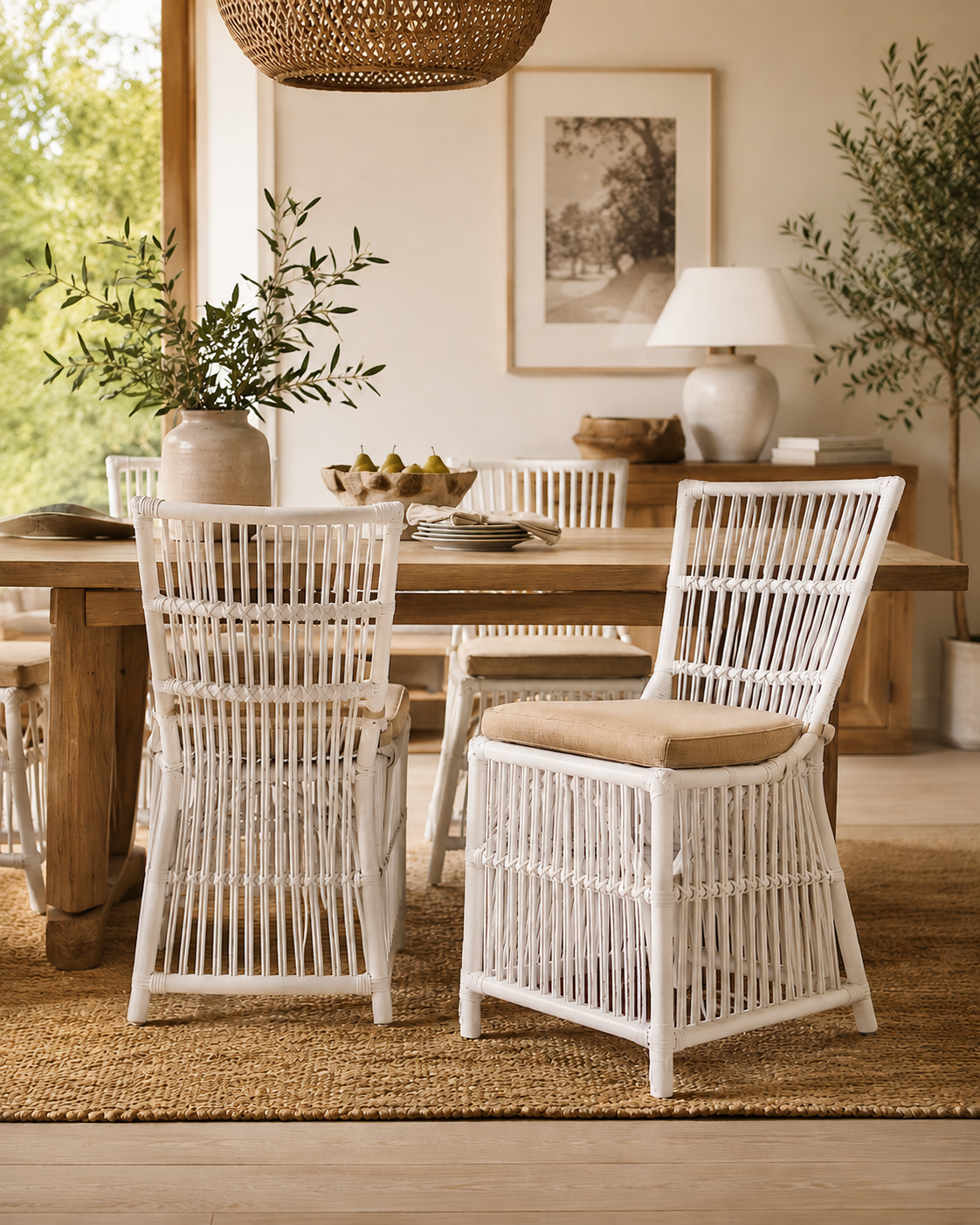 CR Roma Natural Rattan Fabric Seat Dining Chair